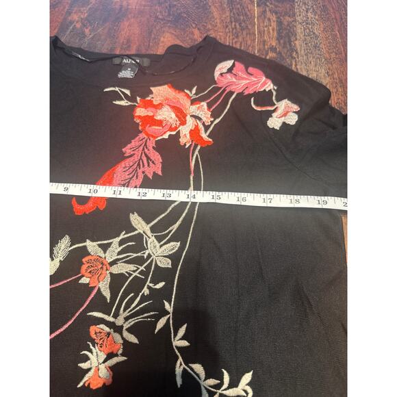 Alfani Embroidered Sheer Bell Sleeves Black Knit Blouse (Medium) - Picture 4 of 5